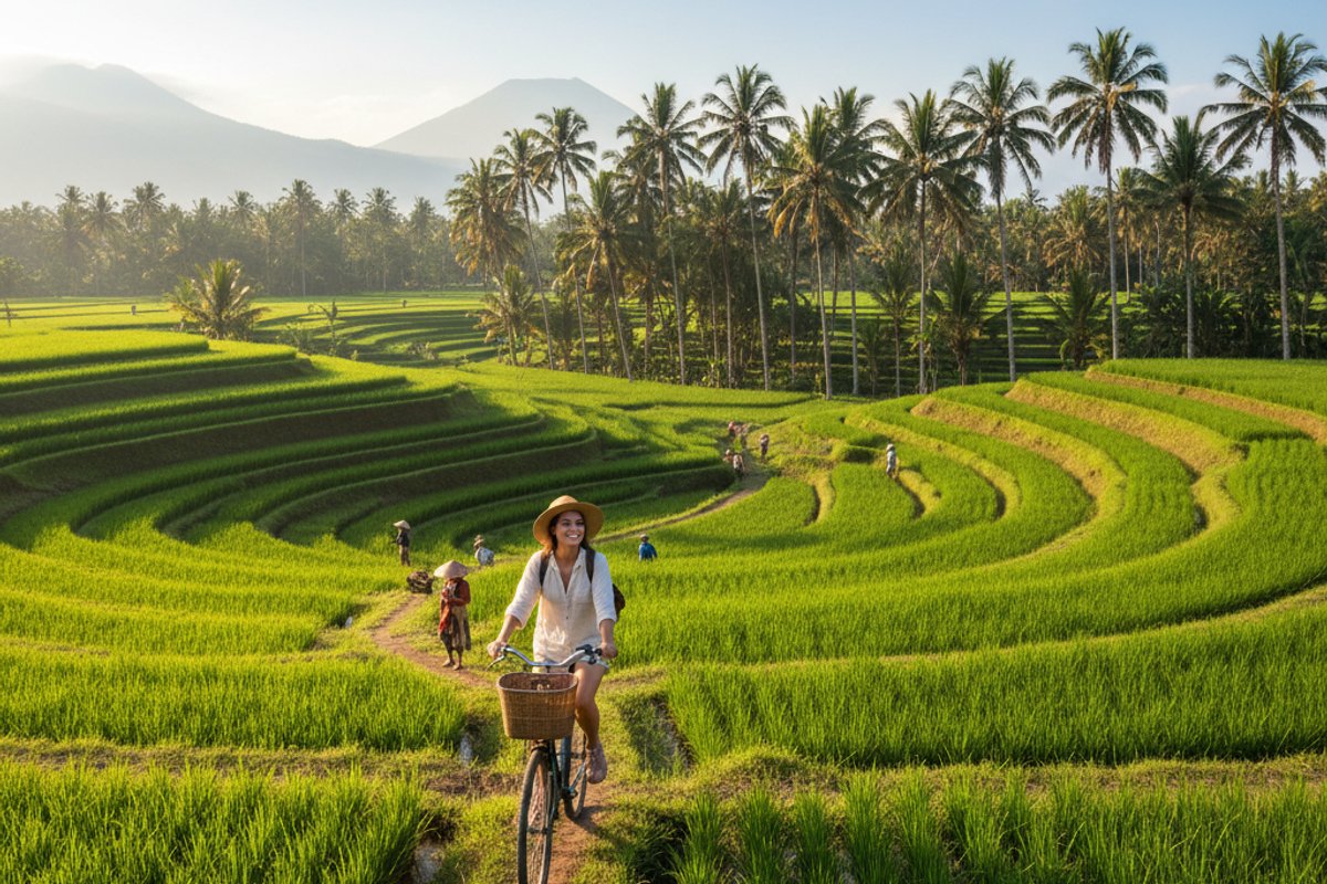 Cycling through Canggu rice fields in Bali